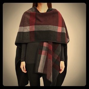 IKE Behar reversible burgundy plaid fashion wrap.